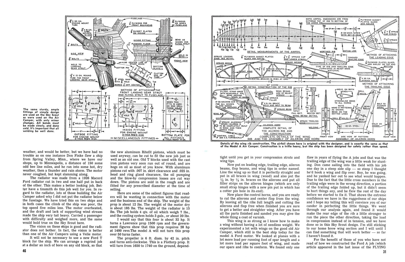 Pietenpol Air Camper construction drawings from the 1933 Flying and Glider Manual